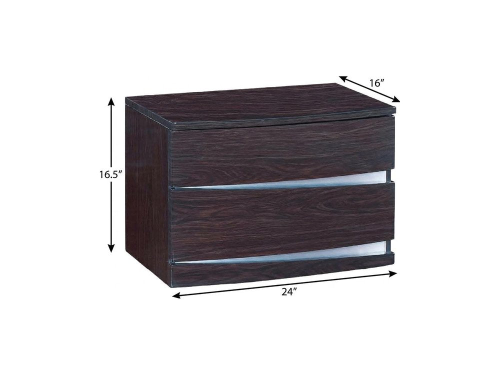 17" Dark Brown Two Drawers Manufactured Wood Mirrored Nightstand HomeRoots
