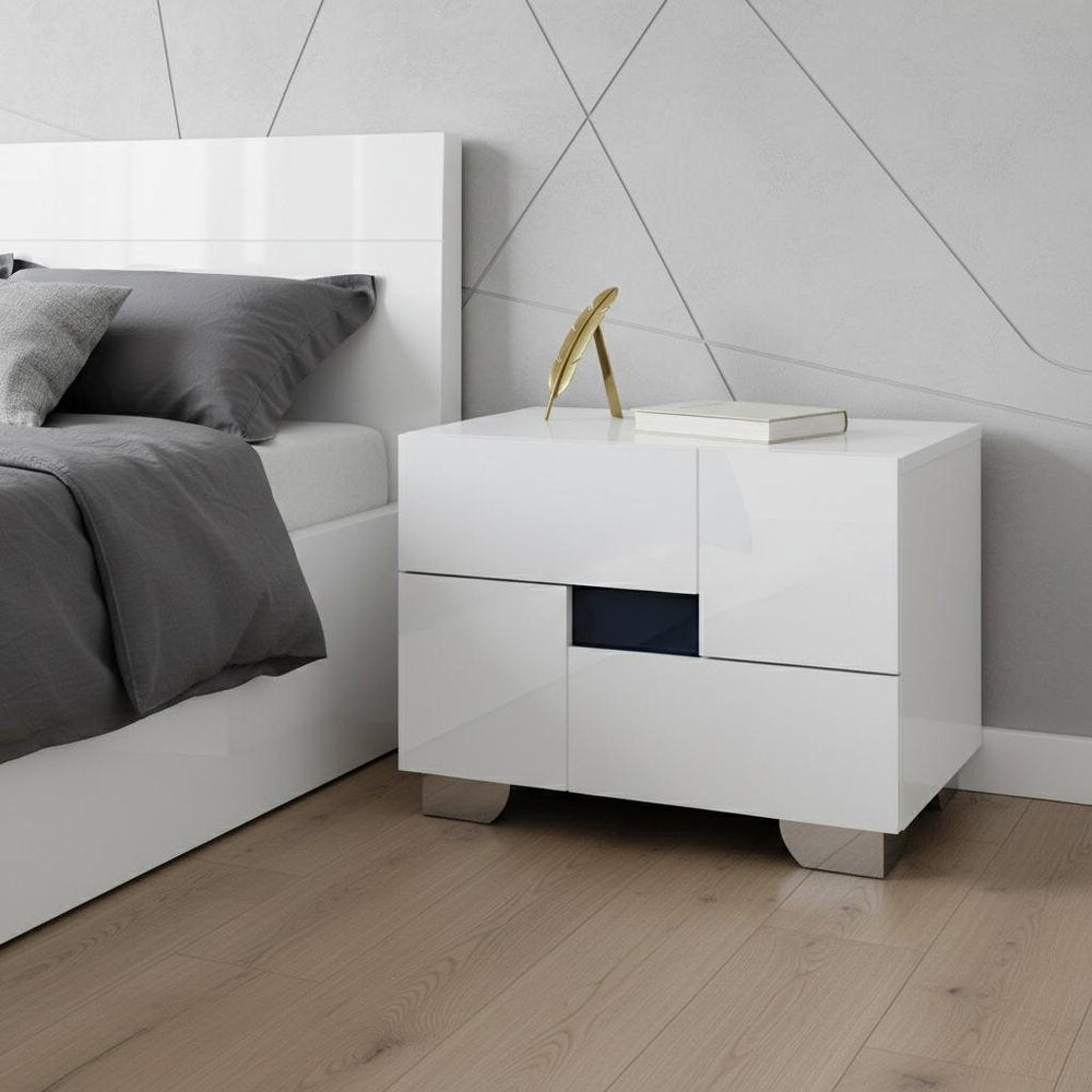 18" White Solid and Manufactured Wood And Mirrored Glass Two Drawer Nightstand HomeRoots