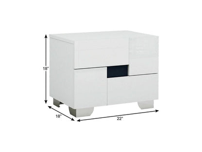18" White Solid and Manufactured Wood And Mirrored Glass Two Drawer Nightstand HomeRoots