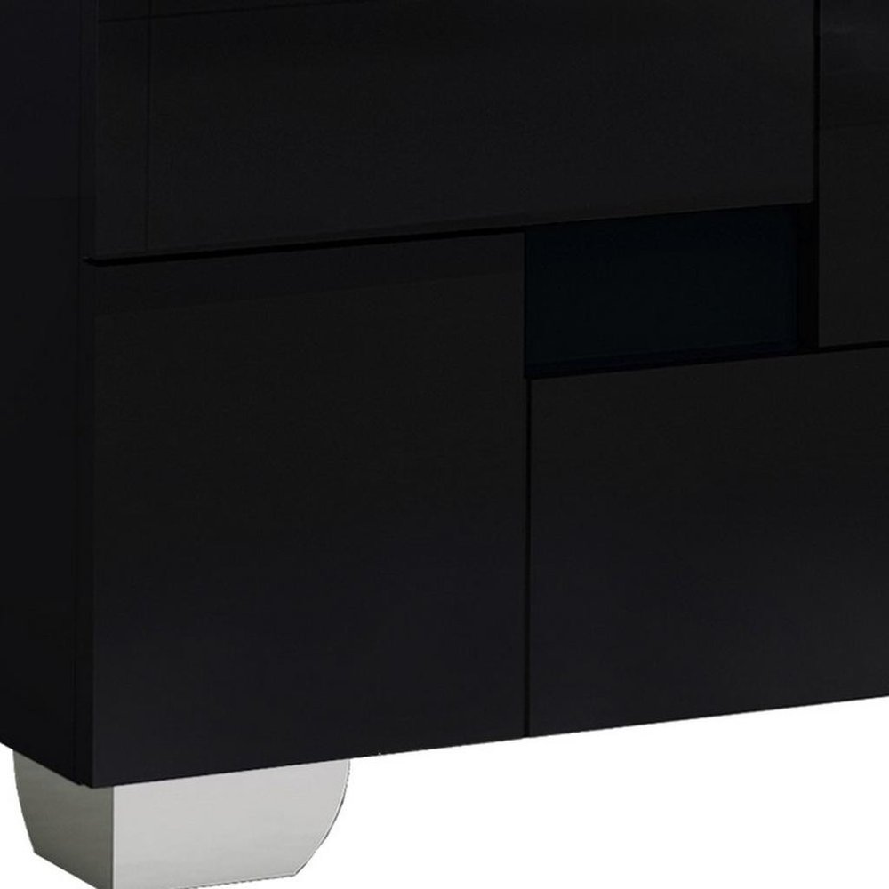 18" Black Wood And Mirrored Glass Two Drawer Nightstand HomeRoots