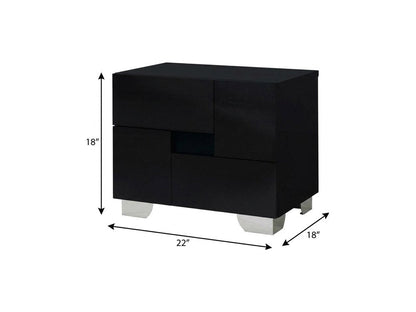 18" Black Wood And Mirrored Glass Two Drawer Nightstand HomeRoots