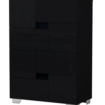 31" Black Solid Wood Six Drawer Dresser