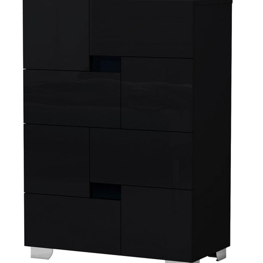 31" Black Solid Wood Six Drawer Dresser
