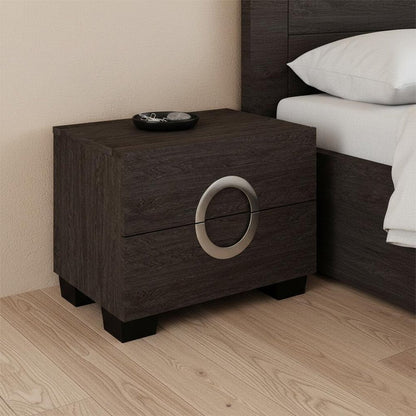 18" Dark Brown Two Drawers Manufactured Wood Mirrored Nightstand HomeRoots