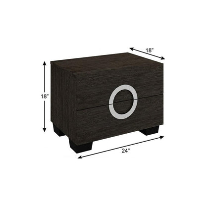 18" Dark Brown Two Drawers Manufactured Wood Mirrored Nightstand HomeRoots