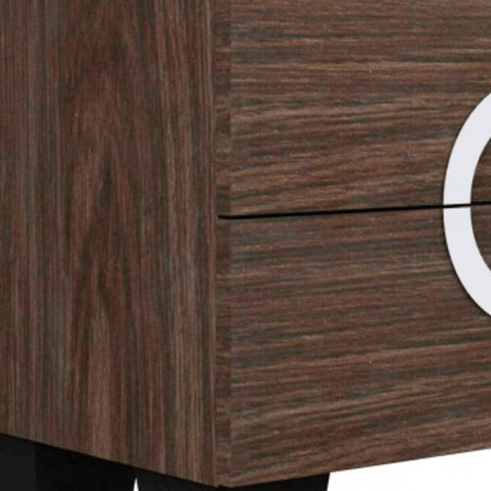 18" Brown Two Drawers Manufactured Wood Mirrored Nightstand HomeRoots
