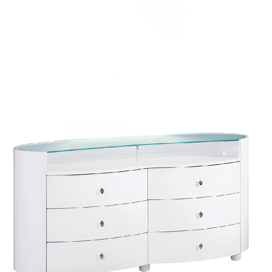 63" White Wood Six Drawer Double Dresser