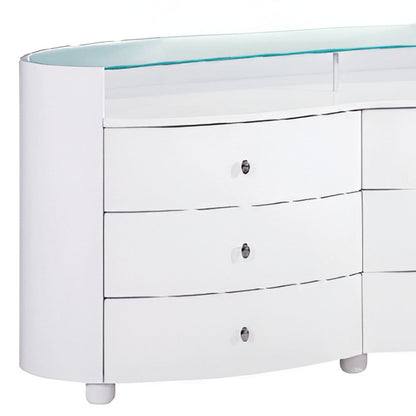 63" White Wood And Glass Six Drawer Double Dresser