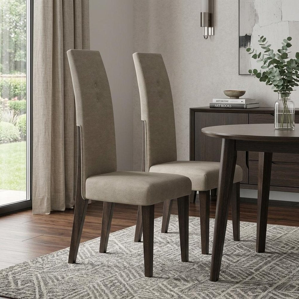 Set of Two Brown And Espresso Upholstered Microfiber Dining Side Chairs HomeRoots