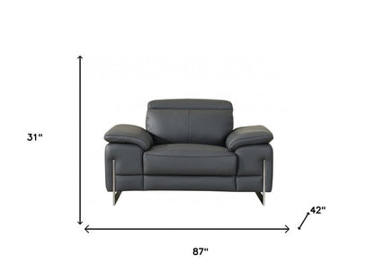 Three Piece Indoor Dark Gray Italian Leather Six Person Seating Set HomeRoots