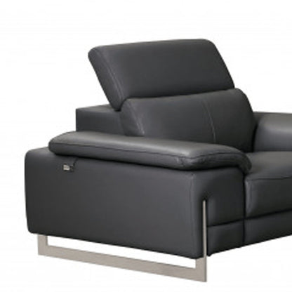 Three Piece Indoor Dark Gray Italian Leather Six Person Seating Set HomeRoots
