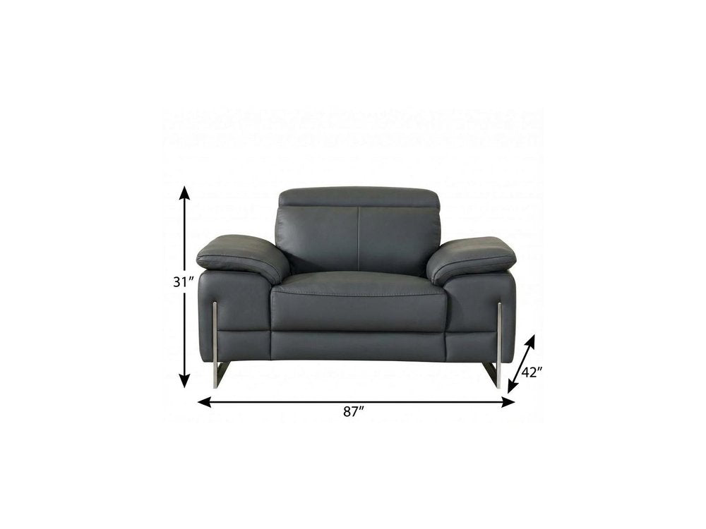 87" Gray And Silver Faux Leather Club Chair HomeRoots