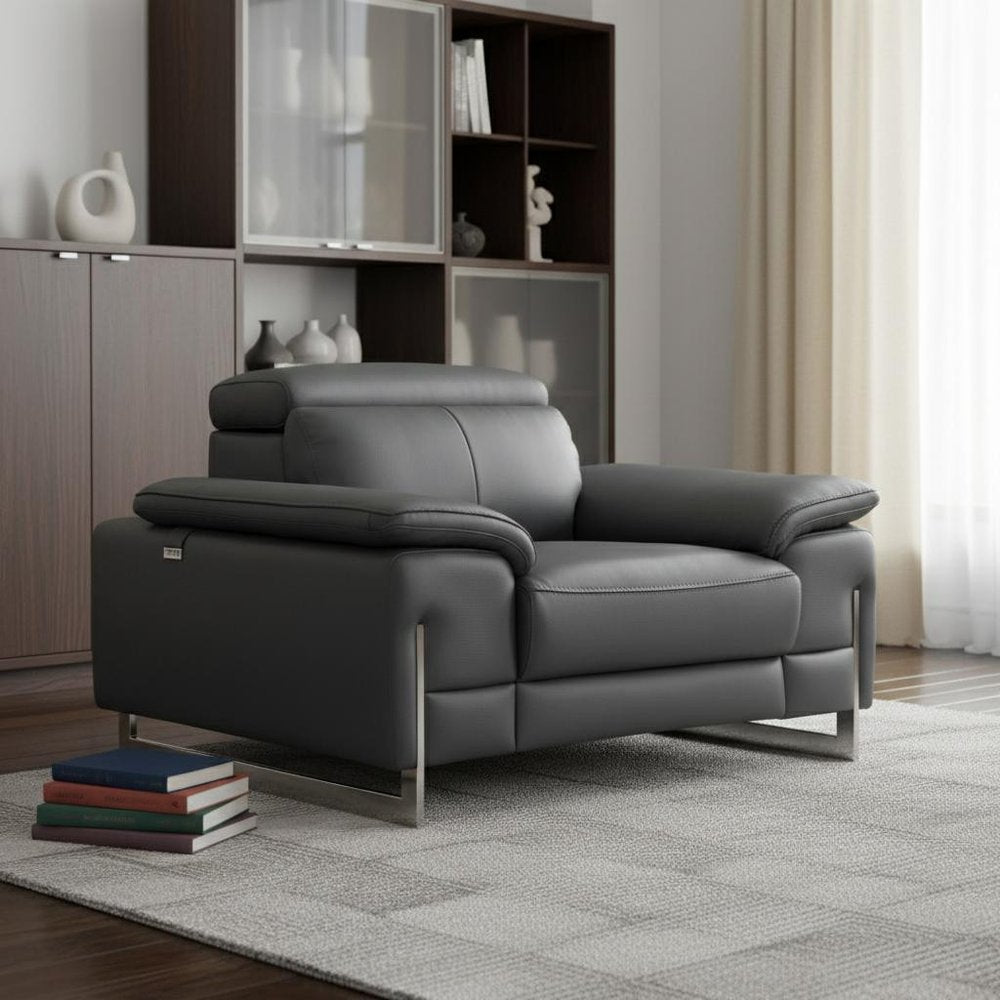 51" Dark Gray Faux Leather And Wood Club Chair — view 3