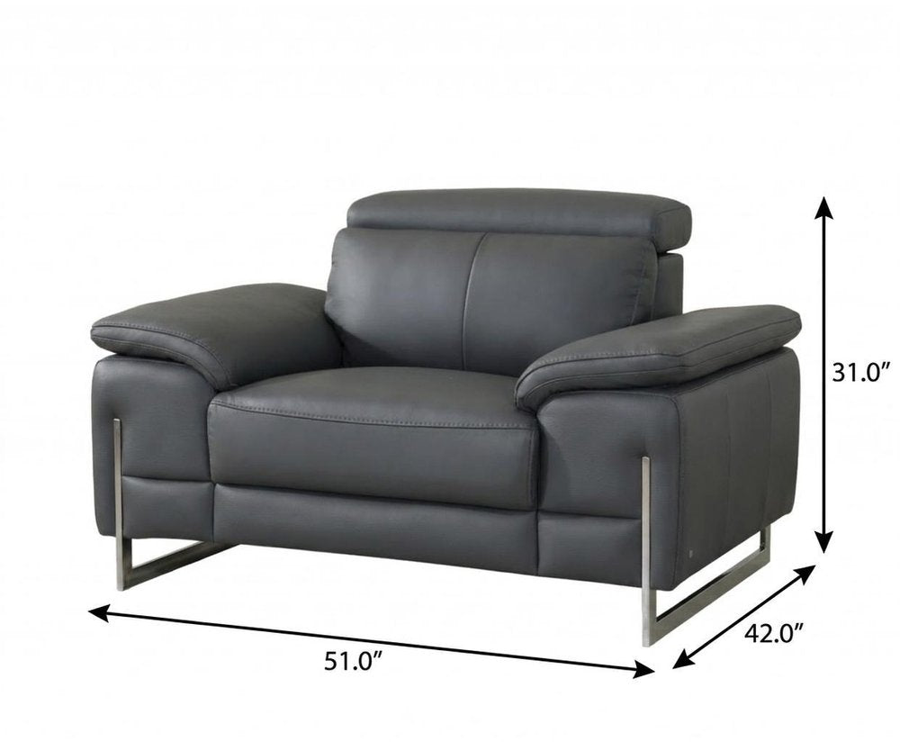 51" Dark Gray Faux Leather And Wood Club Chair — view 4