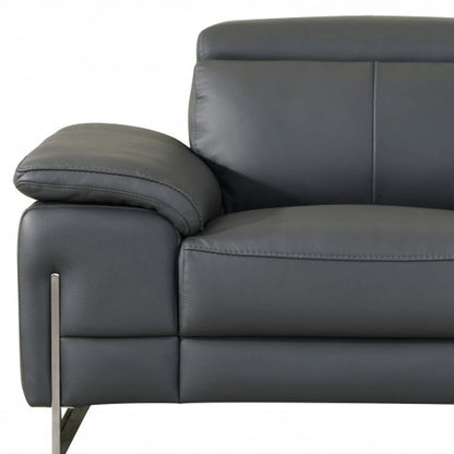51" Dark Gray Faux Leather And Wood Club Chair