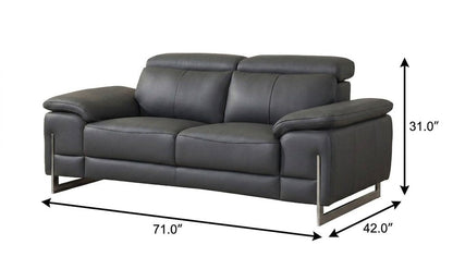71" Dark Gray And Silver Genuine Leather Loveseat HomeRoots