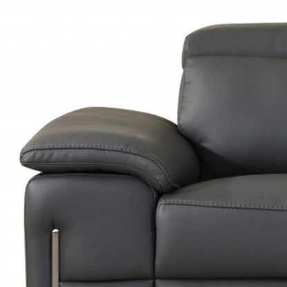 71" Dark Gray And Silver Genuine Leather Loveseat HomeRoots