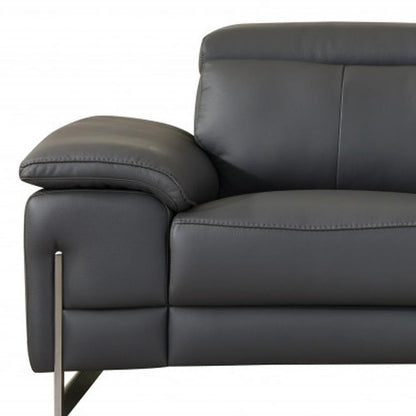 71" Dark Gray And Silver Genuine Leather Loveseat HomeRoots