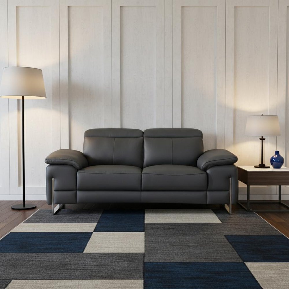 71" Dark Gray And Silver Genuine Leather Loveseat HomeRoots