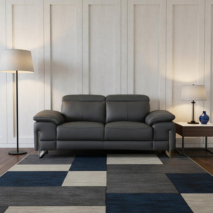 71" Dark Gray And Silver Genuine Leather Loveseat HomeRoots