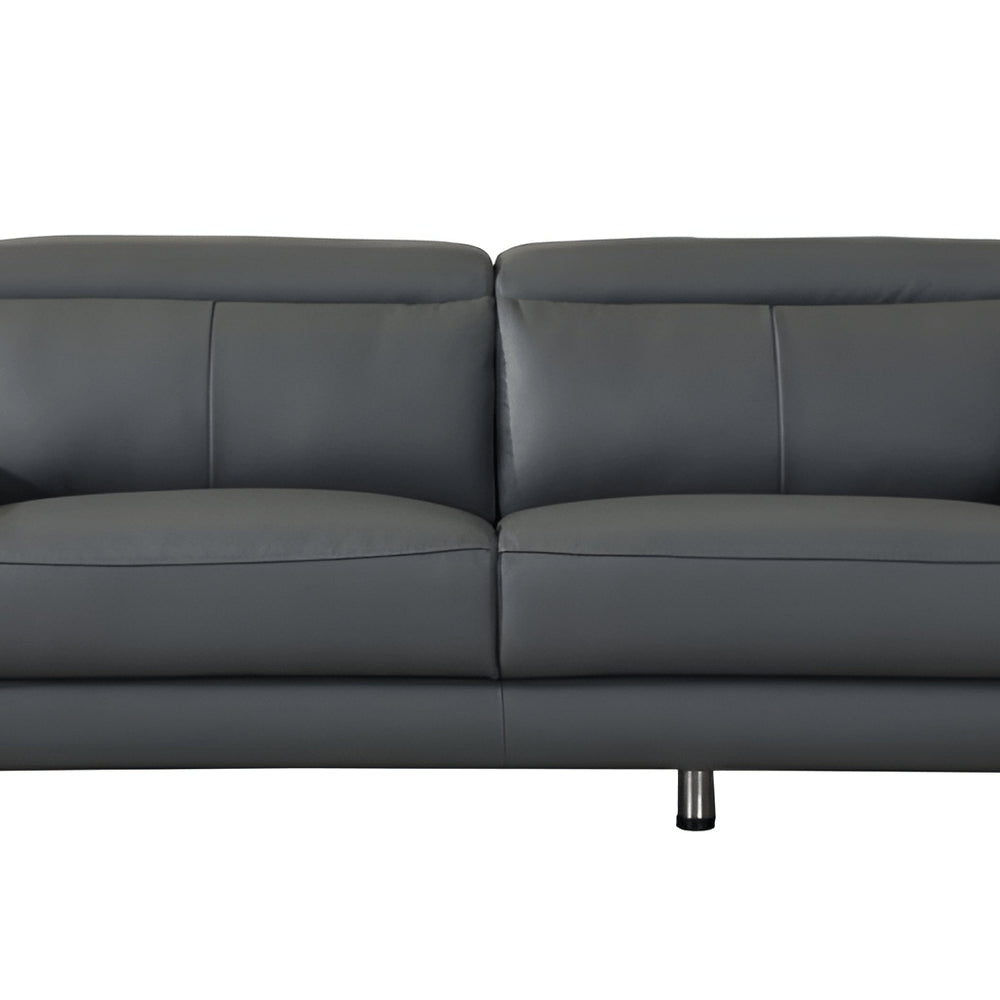87" Dark Gray Italian Leather Sofa With Silver Legs HomeRoots