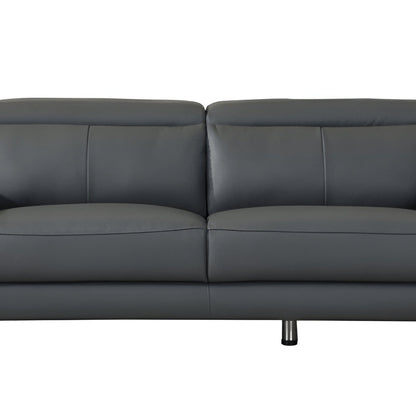 87" Dark Gray Italian Leather Sofa With Silver Legs HomeRoots