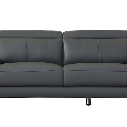 87" Dark Gray Italian Leather Sofa With Silver Legs HomeRoots