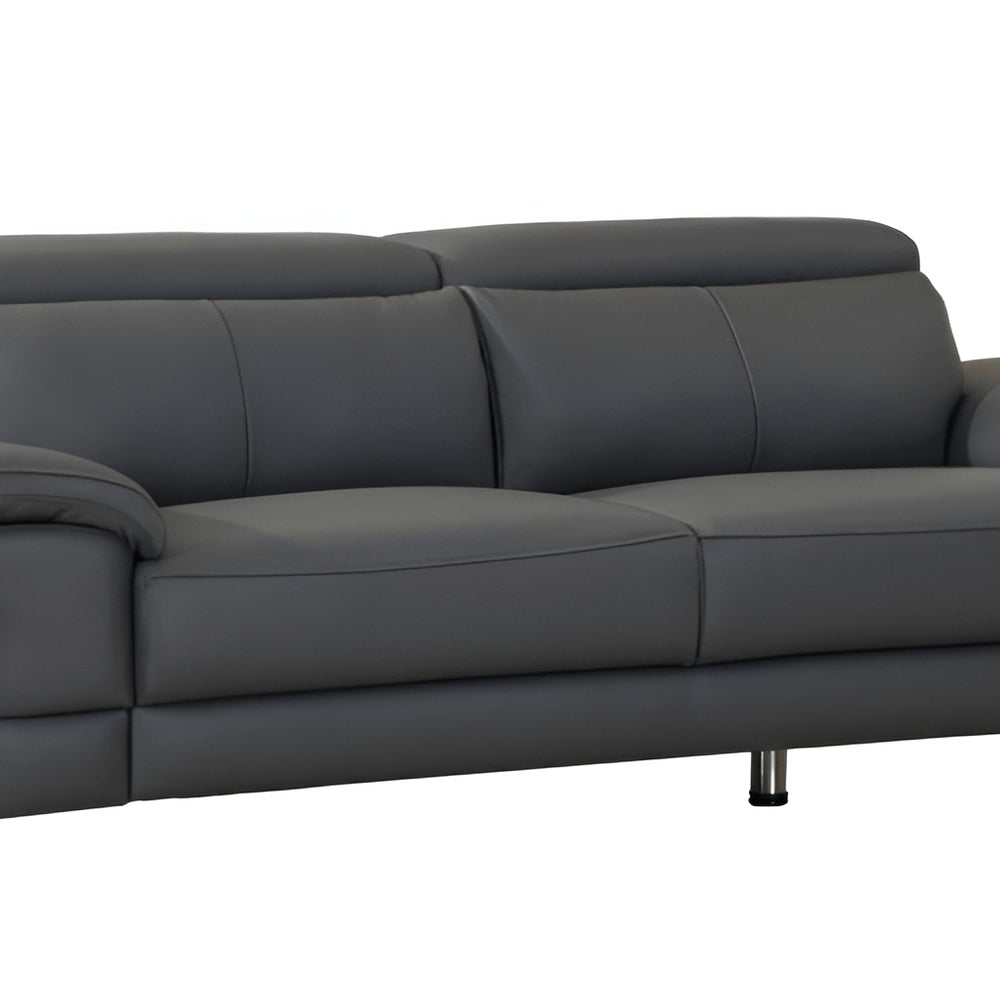 87" Dark Gray Italian Leather Sofa With Silver Legs HomeRoots