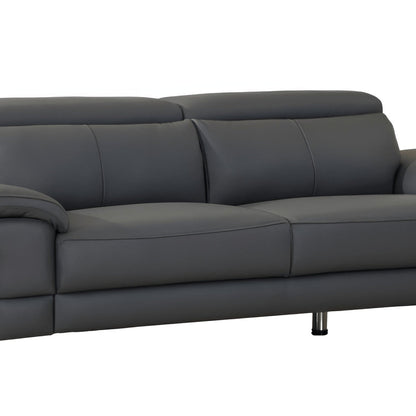 87" Dark Gray Italian Leather Sofa With Silver Legs HomeRoots