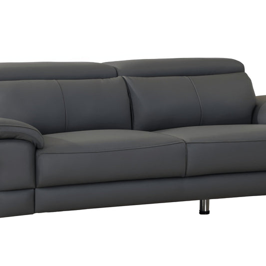 87" Dark Gray Italian Leather Sofa With Silver Legs HomeRoots