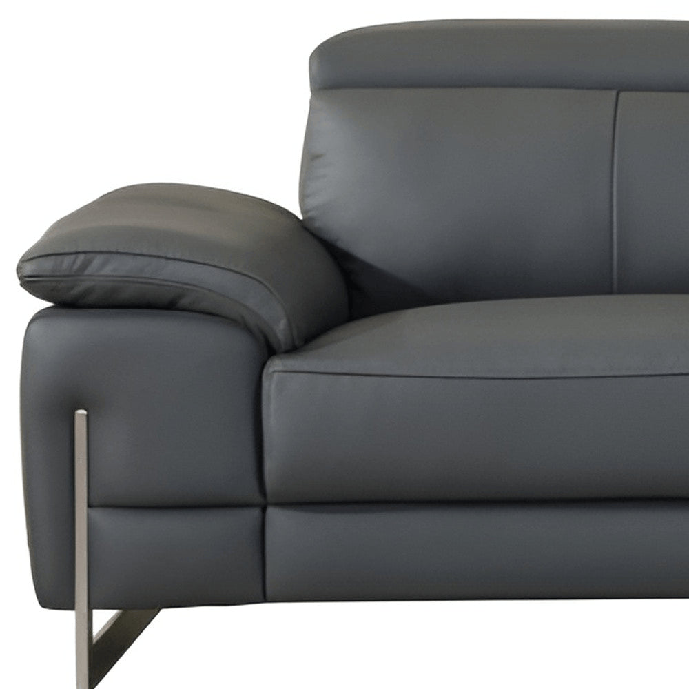 87" Dark Gray Italian Leather Sofa With Silver Legs HomeRoots