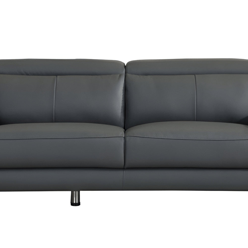 87" Dark Gray Italian Leather Sofa With Silver Legs HomeRoots