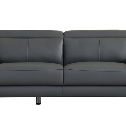 87" Dark Gray Italian Leather Sofa With Silver Legs HomeRoots