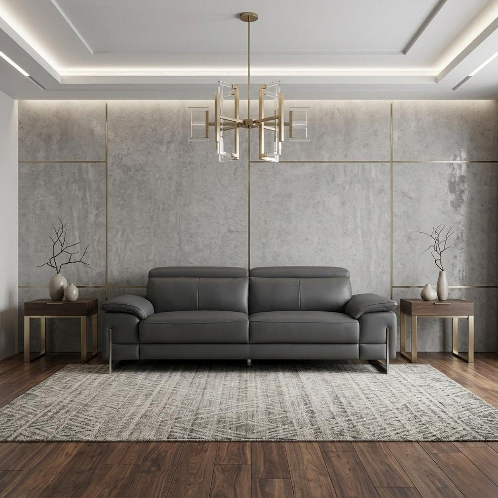 87" Dark Gray Italian Leather Sofa With Silver Legs HomeRoots