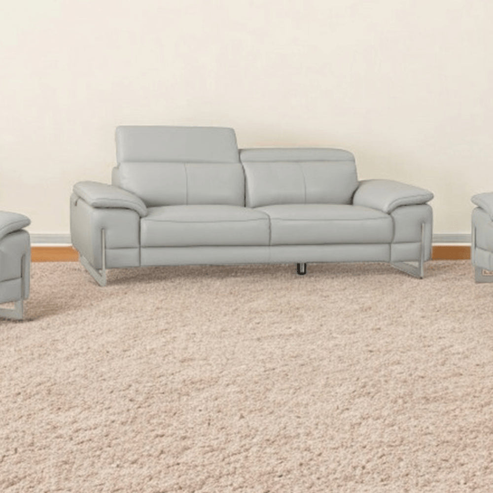 Three Piece Indoor Light Gray Italian Leather Six Person Seating Set HomeRoots