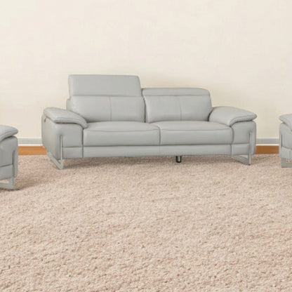 Three Piece Indoor Light Gray Italian Leather Six Person Seating Set HomeRoots