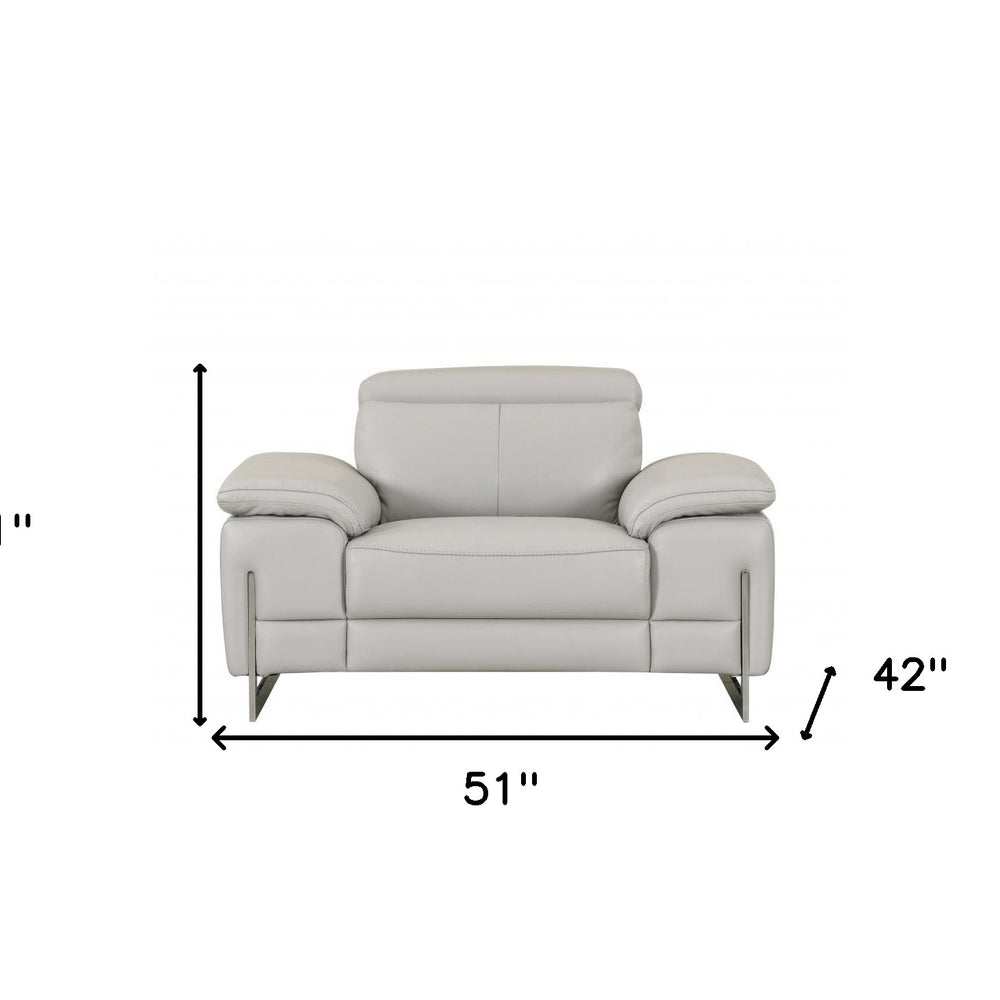 51" Gray And Silver Genuine Leather Chair and a Half HomeRoots