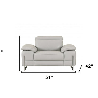 51" Gray And Silver Genuine Leather Chair and a Half HomeRoots