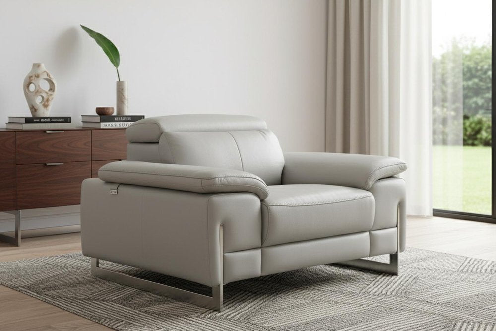 51" Gray And Silver Genuine Leather Chair and a Half HomeRoots
