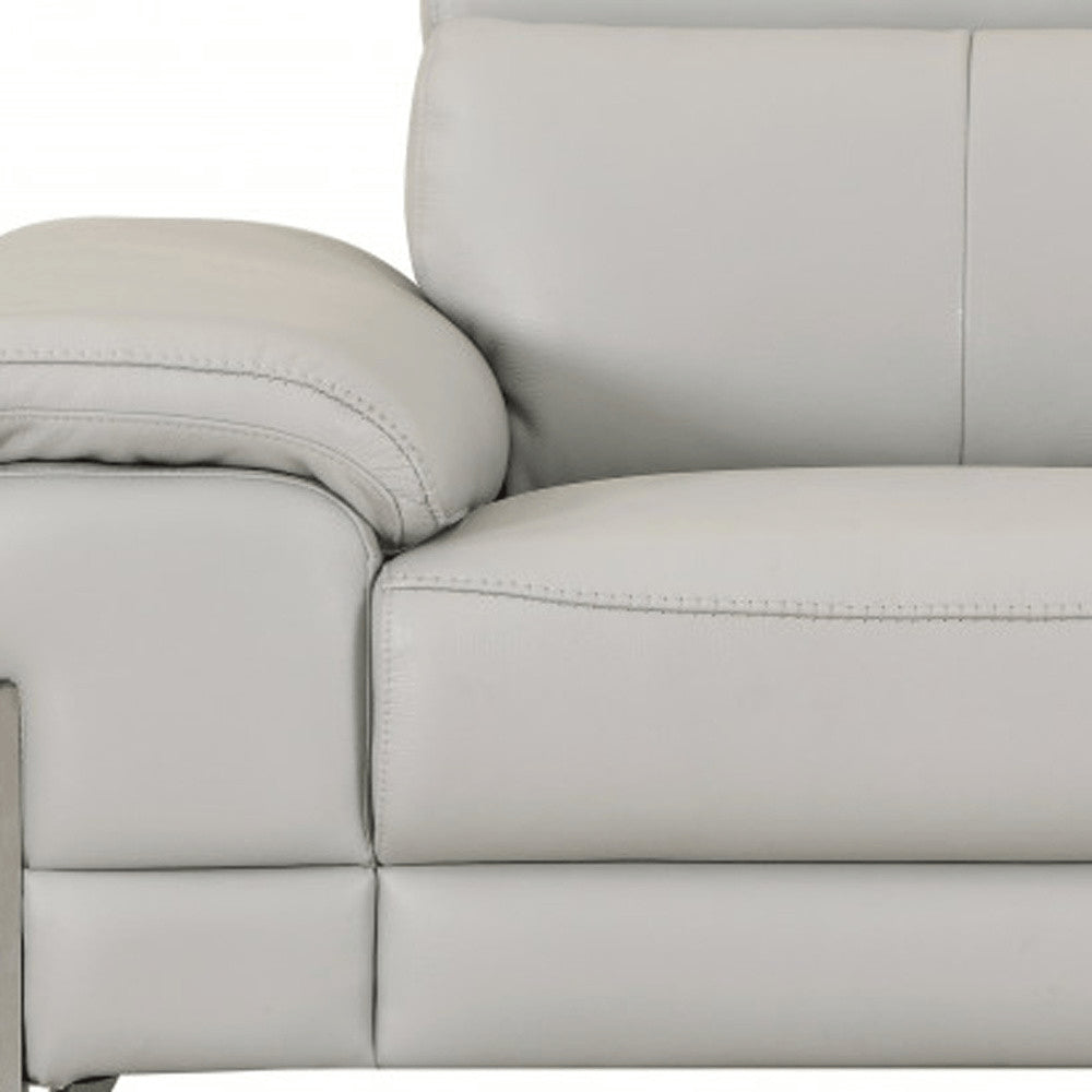 51" Gray And Silver Genuine Leather Chair and a Half HomeRoots