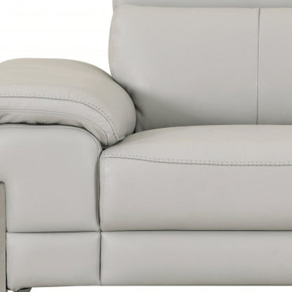 51" Gray And Silver Genuine Leather Chair and a Half HomeRoots