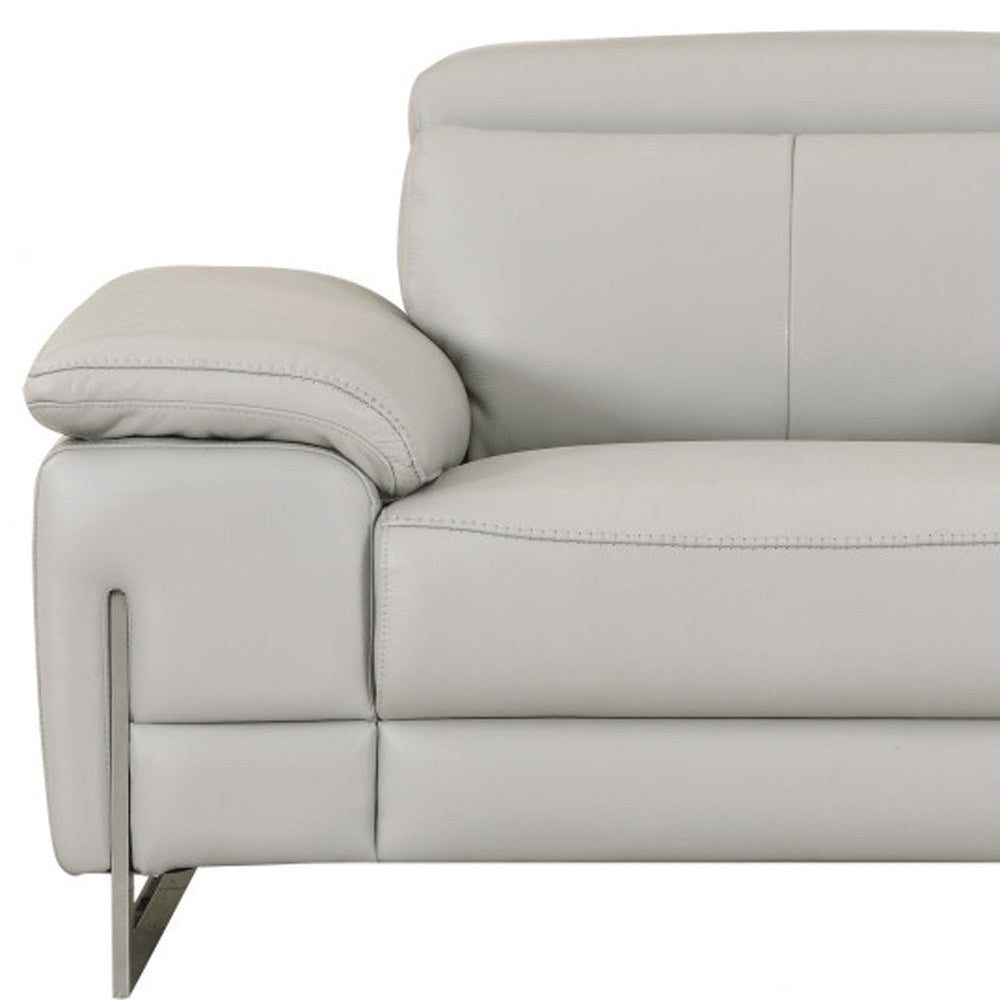 51" Gray And Silver Genuine Leather Chair and a Half HomeRoots