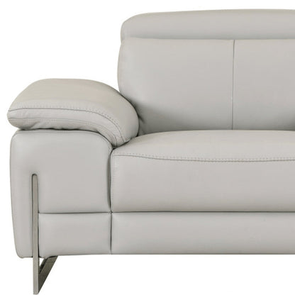 51" Gray And Silver Genuine Leather Chair and a Half HomeRoots