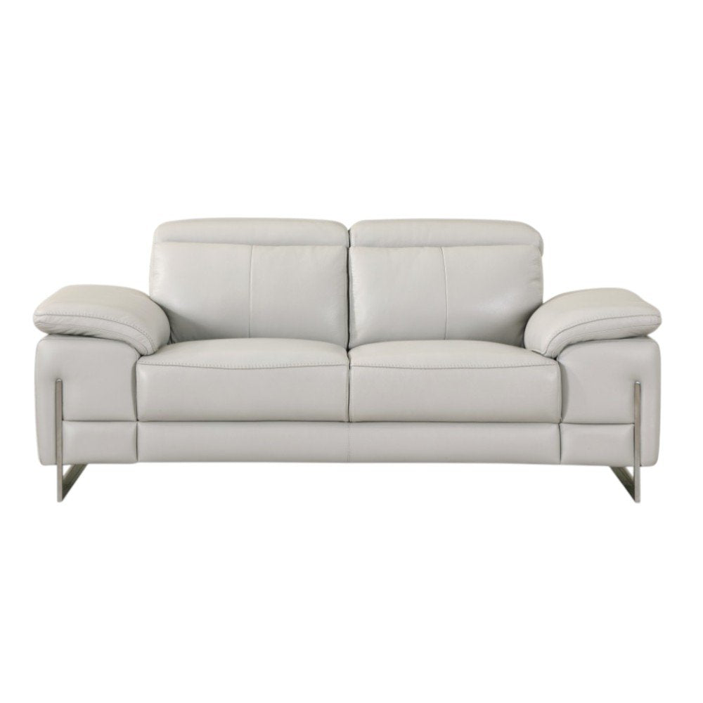 71" Light Gray And Silver Genuine Leather Loveseat HomeRoots
