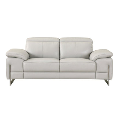 71" Light Gray And Silver Genuine Leather Loveseat HomeRoots