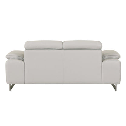 71" Light Gray And Silver Genuine Leather Loveseat HomeRoots
