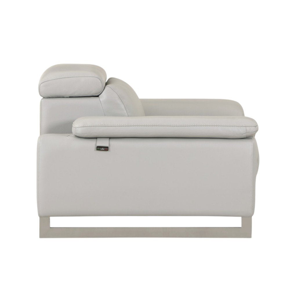 71" Light Gray And Silver Genuine Leather Loveseat HomeRoots