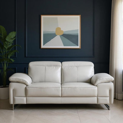 71" Light Gray And Silver Genuine Leather Loveseat HomeRoots