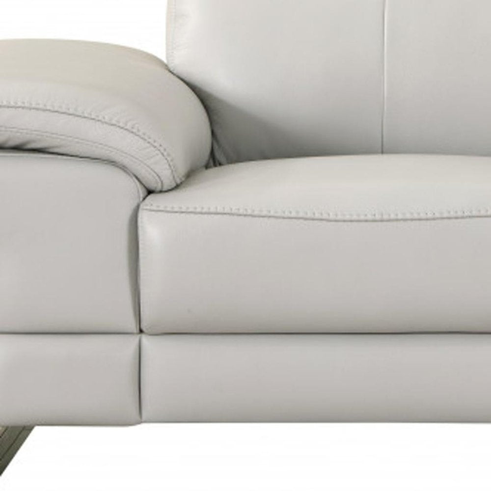 71" Light Gray And Silver Genuine Leather Loveseat HomeRoots