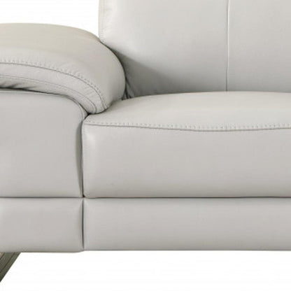 71" Light Gray And Silver Genuine Leather Loveseat HomeRoots